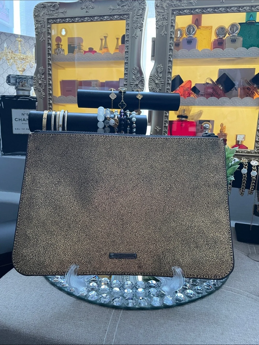 ✨Rebecca Minkoff Metallic Bronze Studded Wristlet Clutch ✨LIKE NEW